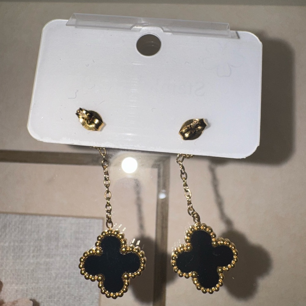 Clover Dangle Earrings. New. Stainless Steel - Picture 3 of 3